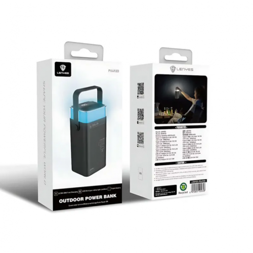 Внешний аккумулятор Power bank LENYES PX492D 40000 mAh, PD22,5W + быстрая зарядка с RGB подсветкой Черный