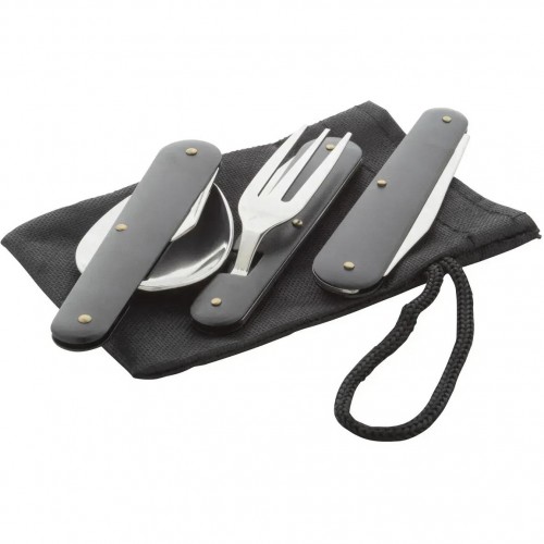 Туристический набор 3 в 1 (ложка, вилка, нож + открывачки) / Складные столовые приборы K-8003 Черный