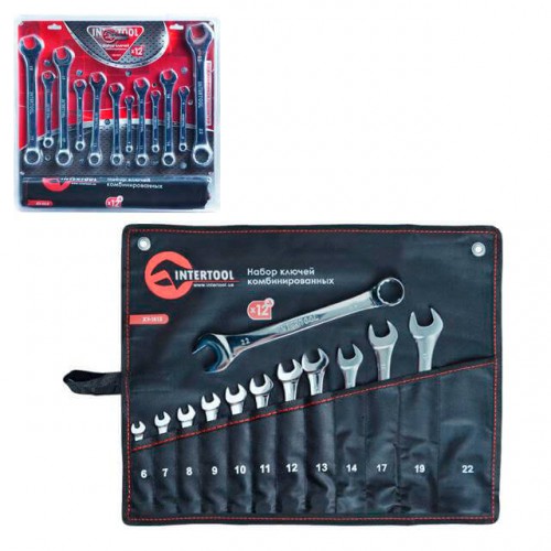 Набор ключей комбинированных, 12 шт., 6-22 мм, Cr-V, профессиональные, DIN3113 INTERTOOL XT-1512