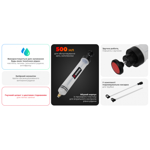 Шприц для технических жидкостей 500мл., 2 насадки INTERTOOL AT-3075