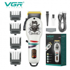 Аккумуляторная машинка для стрижки VGR V-699, 4 насадки, LED дисплей, Белая