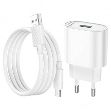 Зарядное устройство HOCO C109A Fighter QC3.0 18W с кабелем Type C Белый