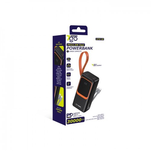 Внешний аккумулятор Power bank 7GO GPW-08 30000mAh PD22,2W+QC3.0 батарея быстрая зарядка Чёрный