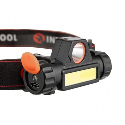 Фонарь налобный аккумуляторный, XPE+COB, 125 лм, магнит INTERTOOL LB-0309