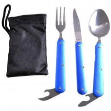 Туристический набор 3 в 1 (ложка, вилка, нож + открывачки) / Складные столовые приборы K-8003 Синий