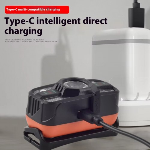 Налобный фонарь WH-0188, XPE+SMD, сенсорное управление, белый и красный свет, ЗУ Type C