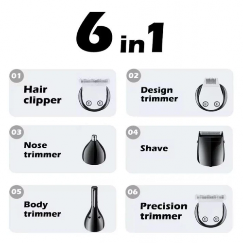 Мужской набор VGR V-106 6 в 1 для ухода за волосами, бородой, триммер для носа, тела, Professional, 14 насадок, LED Display
