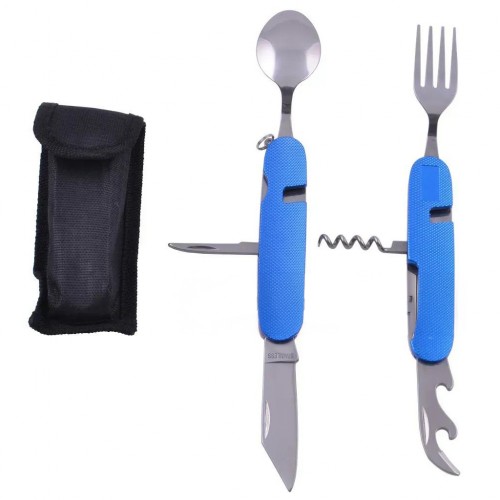 Туристический набор 5 в 1 (ложка, вилка, нож, открывалка и штопор) / Набор для похода 706ALL Синий
