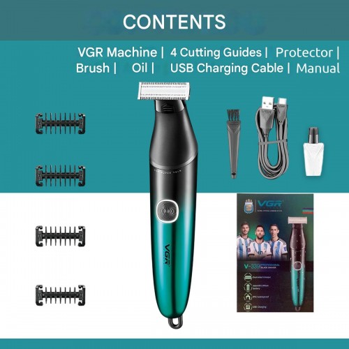 Бритва-триммер для стрижки бороды и усов VGR V-339, 4 насадки, водонепроницаемая