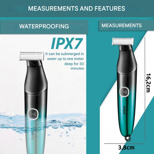 Бритва-триммер для стрижки бороды и усов VGR V-339, 4 насадки, водонепроницаемая