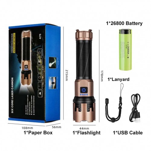 Фонарь ручной A70-GT, 1x26800, Power Bank, ЗУ Type-C, zoom фонарик