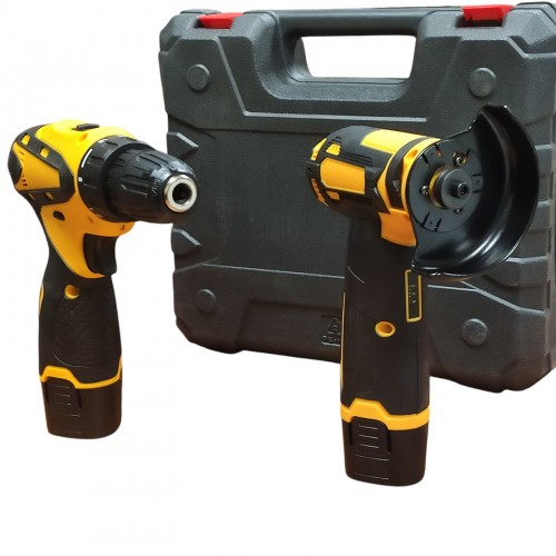 Набор аккумуляторного инструмента миниболгарка + шуруповерт 12V (2 акб) Желтый