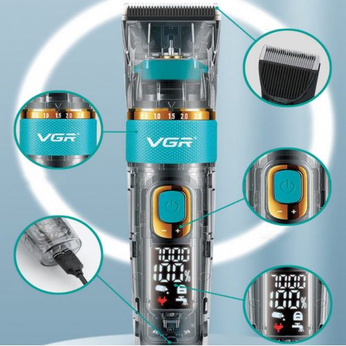 Аккумуляторная машинка для стрижки волос + 6 насадок, с USB, VGR V-695 / Беспроводной триммер для стрижки