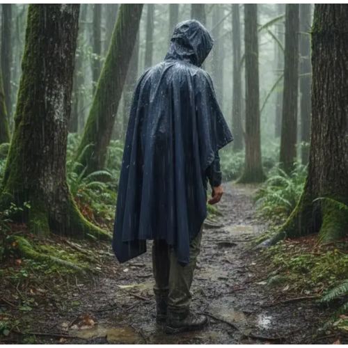 Плащ от дождя мужской пончо дождевик многоразовый с капюшоном Синий