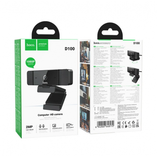 Веб-камера для компьютера HOCO D100 1.5м, USB, 1080P Черный