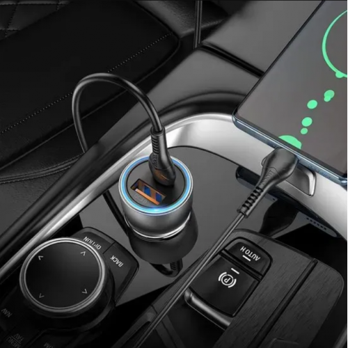 Автомобильное зарядное устройство 43W, PD25W+QC3,0, Hoco NZ8 / АЗУ-адаптер с подсветкой