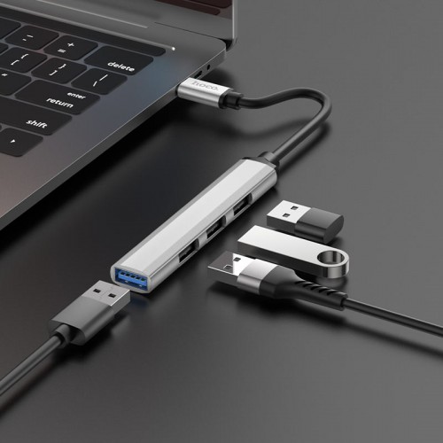 USB-hub хаб адаптер переходник 4-в-1 HOCO HB26 Серый