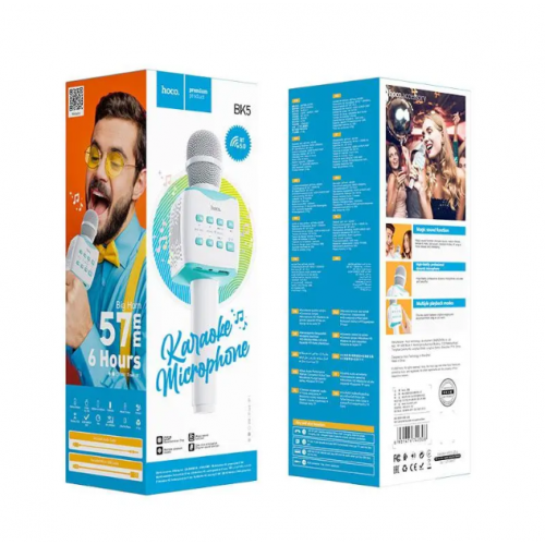 Микрофон с караоке, Bluetooth, AUX, 1200 мАч, HOCO BK5 Cantando, Голубой