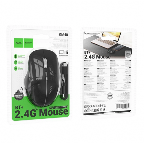 Аккумуляторная мышь игровая Bluetooth и 2,4G, HOCO GM40 Dixon RGB / Геймерская мышь с аккумулятором Черный