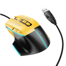 Игровая проволочная мышка HOCO GM31 Overlord luminous gaming 1200-3600DPI USB 1.4M для ПК/ноутбука с подсветкой Черный-Желтый