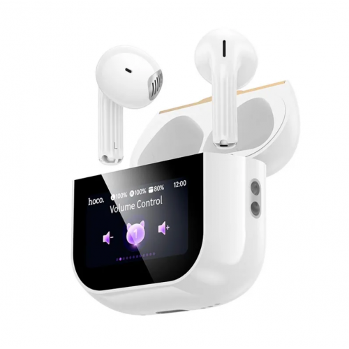 Беспроводные TWS наушники вкладыши HOCO EW89 Kissa с сенсорным экраном на кейсе Белые