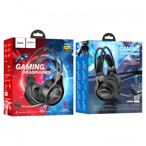 Игровые наушники с микрофоном HOCO W106 Tiger Gaming Headset проводные, с оголовьем Черные