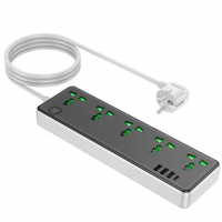 Сетевое зарядное устройство удлинитель Hoco AC13A 3 USB/ Type-C 5 розеток 1m Черный