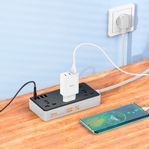 Сетевое зарядное устройство удлинитель HOCO AC7A STORM 3 USB/Type-C 3 розетки 1.5m Черный