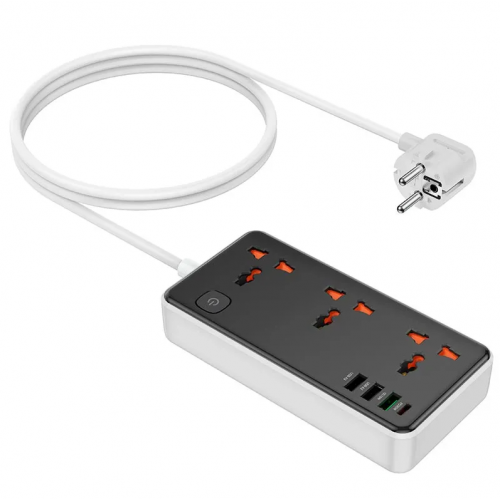 Сетевое зарядное устройство удлинитель HOCO AC8A 3 USB/ Type-C 3 розетки 1,5m PD/QC, 3A/30W