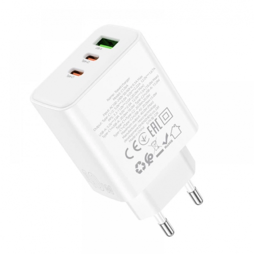 Сетевое зарядное устройство адаптер HOCO C126A Pure 1USB/2Type-C, 40W, поддержка быстрой зарядки PD/QC/FCP/AFC