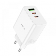 Сетевое зарядное устройство адаптер HOCO C126A Pure 1USB/2Type-C, 40W, поддержка быстрой зарядки PD/QC/FCP/AFC