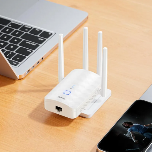 Портативный модем Репитер HOCO HI35 усилитель Wi-Fi сигнала на 4 антенны WiFi4, 300Mbps, 2.4 ГГц