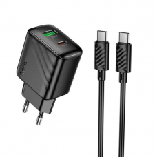Сетевое зарядное устройство адаптер HOCO CS25A с кабелем Type C/Type C Rico 1USB/1Type-C, 20W/3A, поддержка быстрой зарядки PD/QC/FCP/AFC