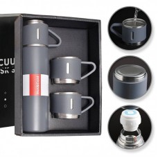 Подарочный набор Vacuum Flask SET вакуумный термос из нержавеющей стали 3 чашки Серый