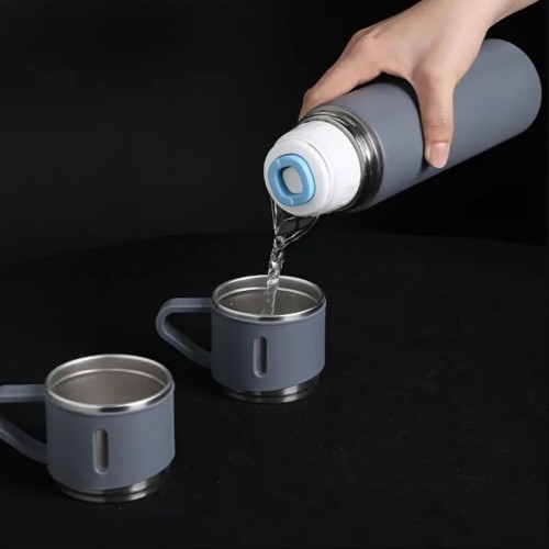 Подарочный набор Vacuum Flask SET вакуумный термос из нержавеющей стали 3 чашки Серый