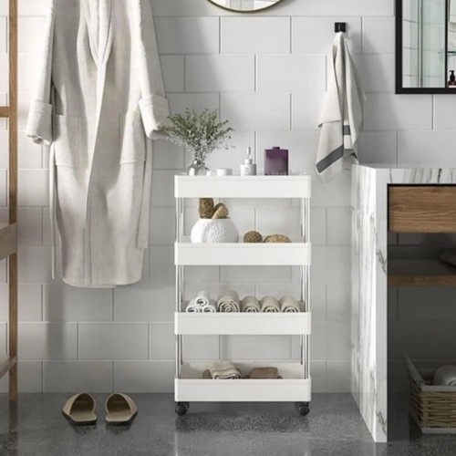 Передвижная напольная полка 39х12.5х80 см на колесиках Bathroom Rack Белая 4 яруса XYX-2020A