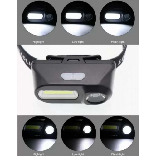 Фонарь налобный 1804A-XPE+COB, датчик движения, 1x18650, ЗУ Type-C