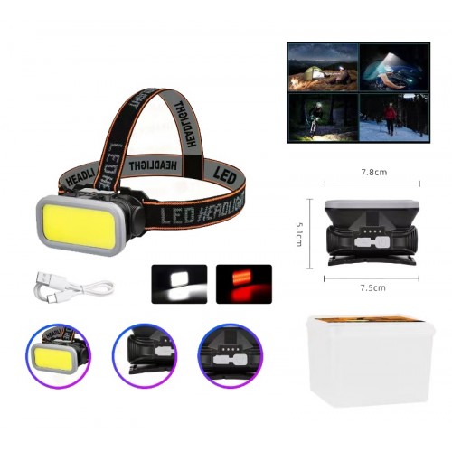 Фонарь налобный аккумуляторный KX-309-COB, ЗУ Type C, есть красный свет фонарик