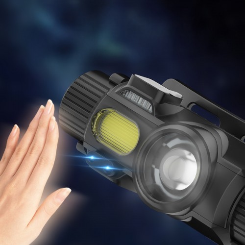 Фонарь налобный YY-16-XPE+COB, датчик движения, ЗУ Type-C фонарик