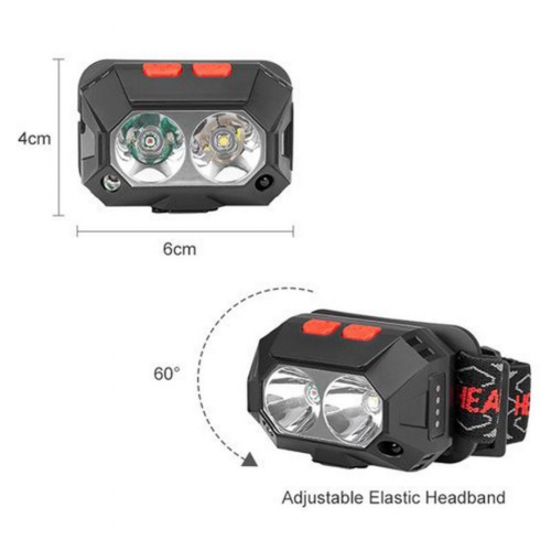 Аккумуляторный налобный фонарь с датчиком движения SL-02 (есть красный свет)