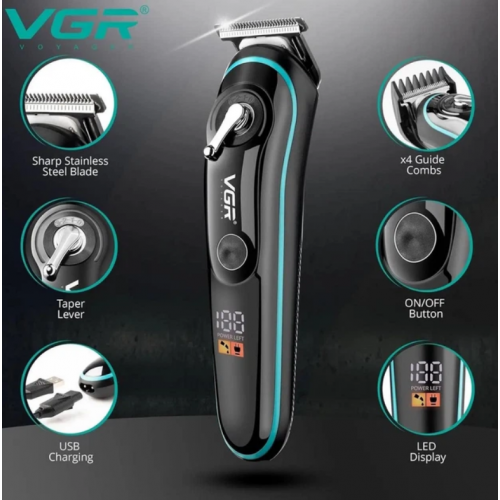 Аккумуляторный триммер для стрижки волос и бороды с USB и LED-дисплеем VGR V-075