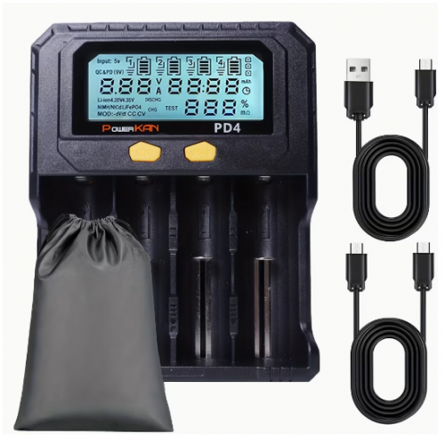 Универсальное зарядное устройство PowerKan PD4 4 канала с экраном под 18650