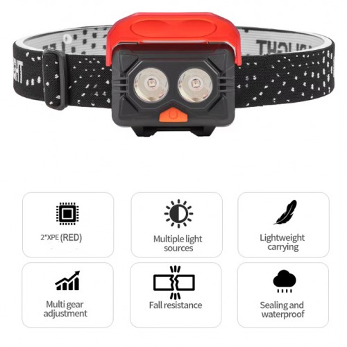 Налобный фонарь 2029-2XPE на батарейках 3хААА с светом и фильтром фонарик 1 РЕЖИМ