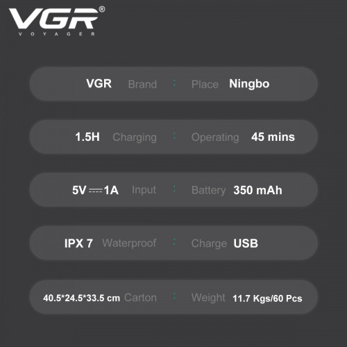 Аккумуляторная электробритва VGR V-345, Машинка для бритья / Электрическая бритва для лица Серая