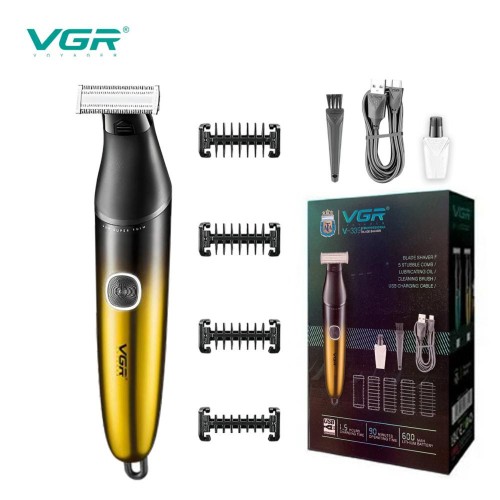 Бритва-триммер для стрижки бороды и усов VGR V-339, 4 насадки, водонепроницаемая Золотая