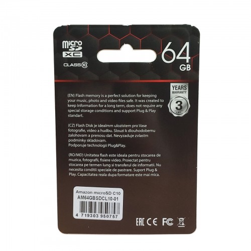 Карта памяти microSD AMAZON Pro 64GB class 10 с карманом