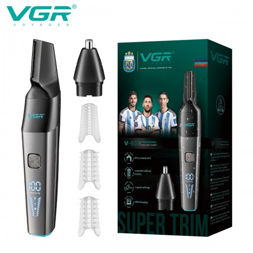 Аккумуляторный триммер для носа и ушей + 2 насадки, VGR V-603 / Машинка для стрижки волос в носу
