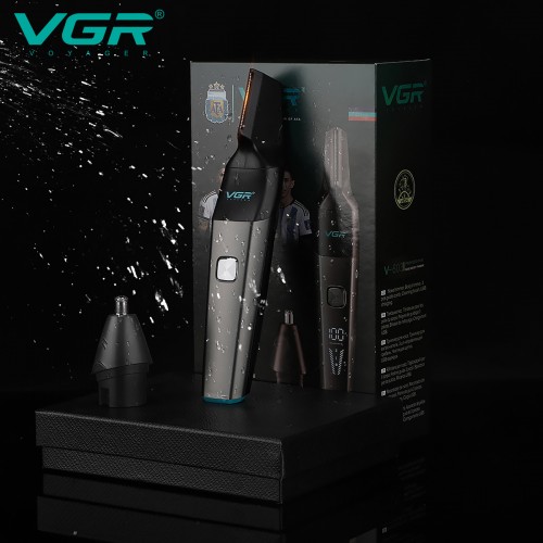 Аккумуляторный триммер для носа и ушей + 2 насадки, VGR V-603 / Машинка для стрижки волос в носу