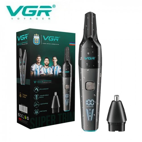 Аккумуляторный триммер для носа и ушей + 2 насадки, VGR V-603 / Машинка для стрижки волос в носу