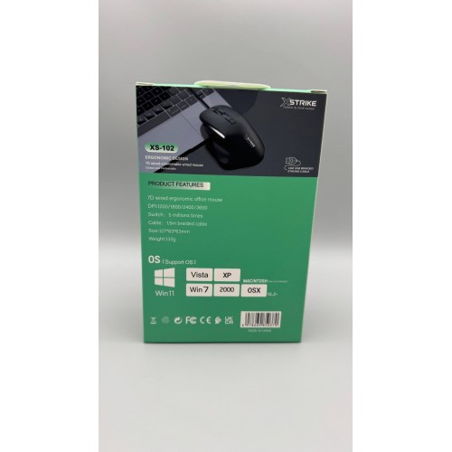 Мышь компьютерная проводная XSTRIKE XS-102 USB 7D 3600DPI мышка